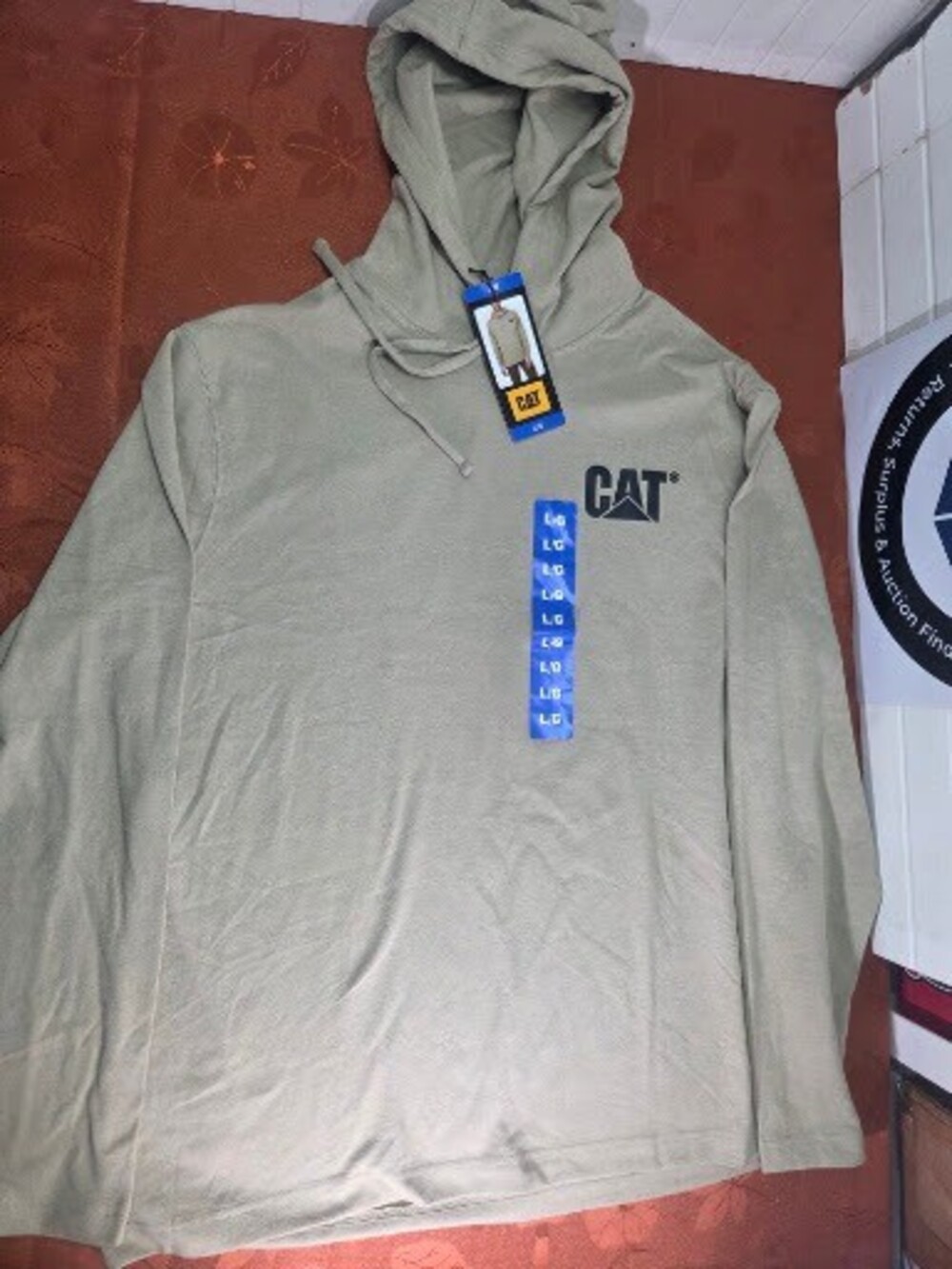 CAT Men's Lightweight Hoodie, Khaki Tan, Size L, NWT